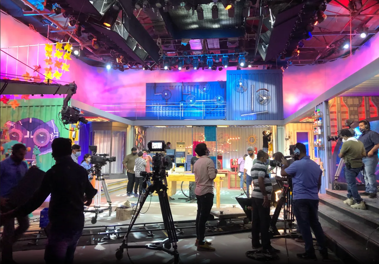 The Imagine That studio floor during filming