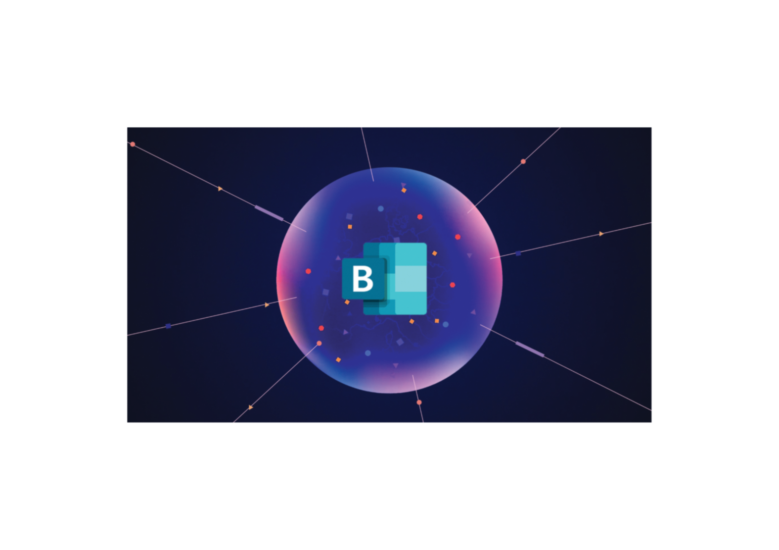 The Bookings logo inside a translucent sphere with radiating connections.