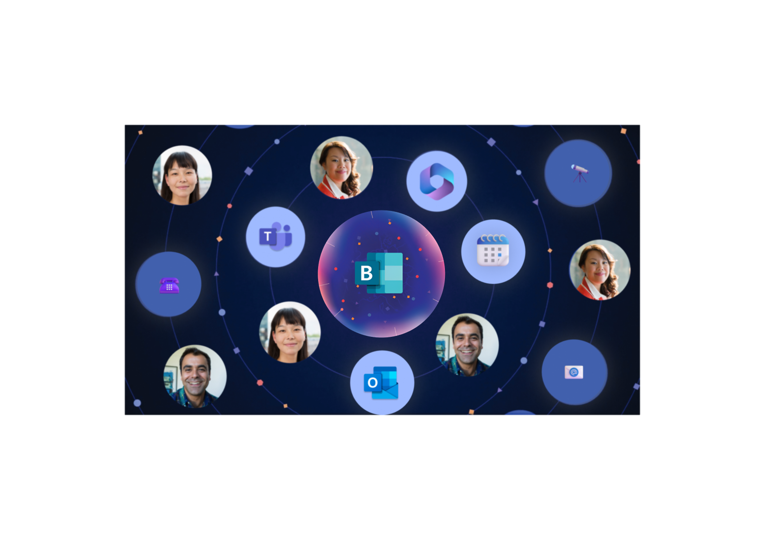 Bookings at the center of a network of customers, calendars, and Microsoft apps.