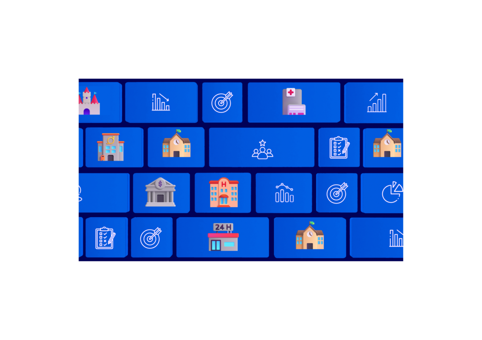 Blue tiles representing professions, businesses, services, and appointments.