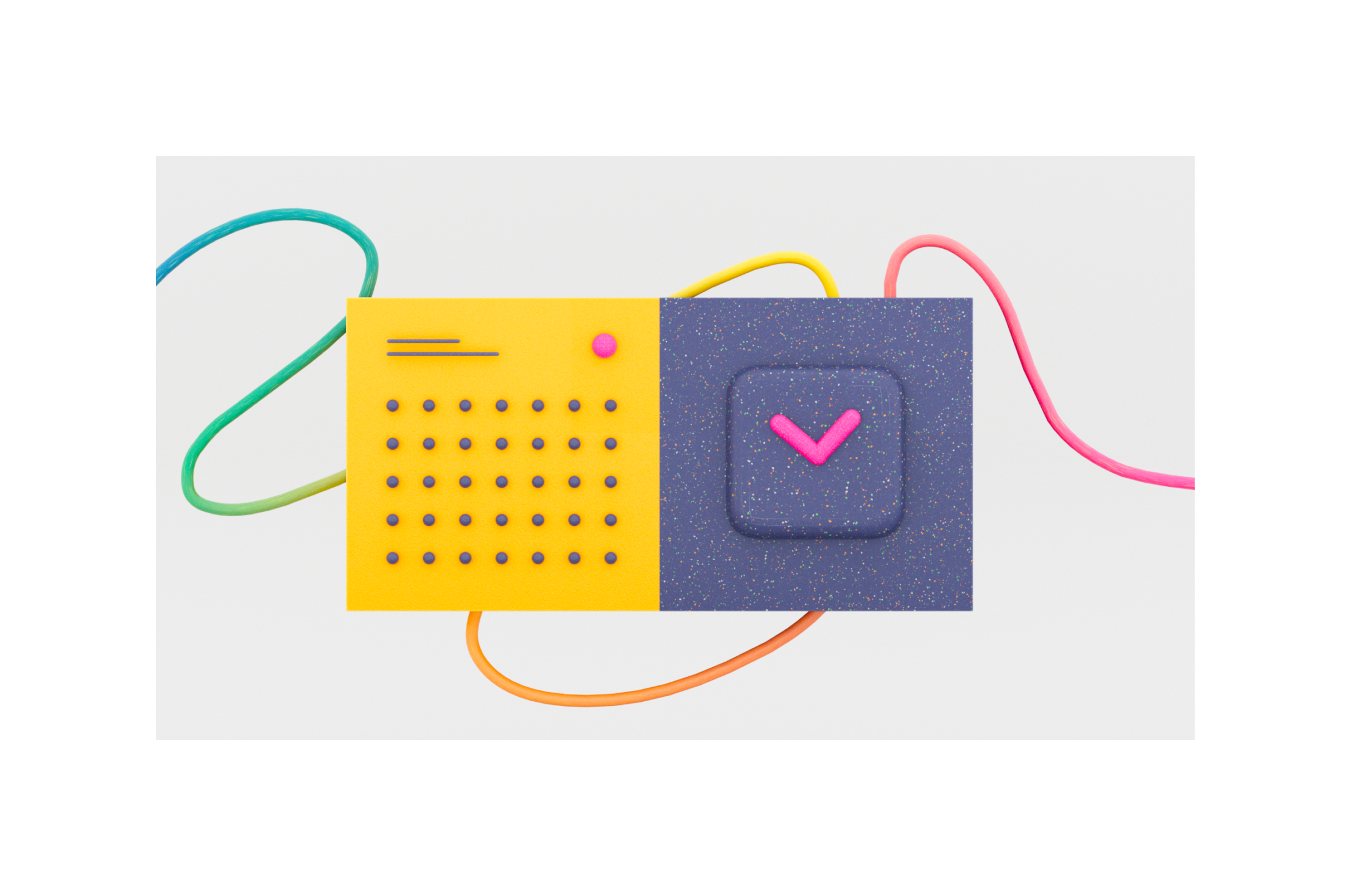 Connected yellow and indigo calendars with a pink appointment confirmation checkmark.